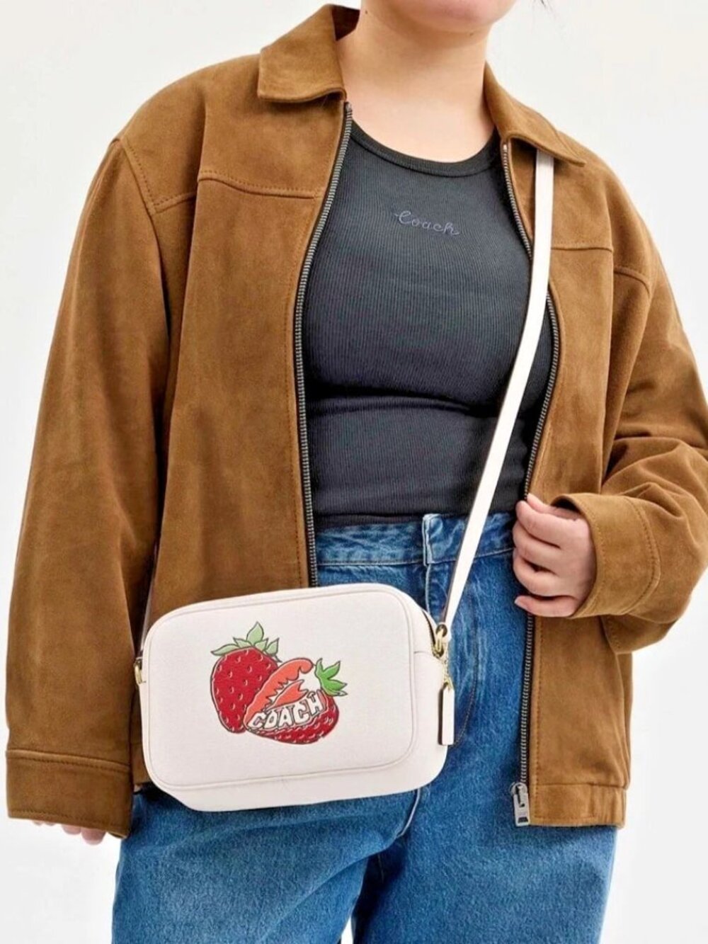 NWT Coach CBA65 Strawberry Print Jamie Camera Bag Crossbody Chalk Multi